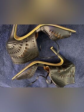Black Laser-Cut High Heel Sandals